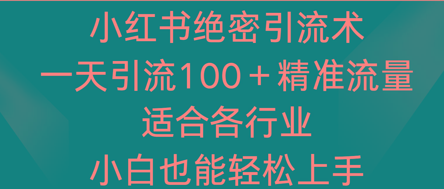 小红书绝密引流术，一天引流100＋精准流量，适合各个行业，小白也能轻松上手-云创网