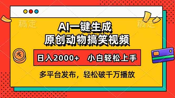 AI一键生成动物搞笑视频，多平台发布，轻松破千万播放，日入2000+，小...-云创网