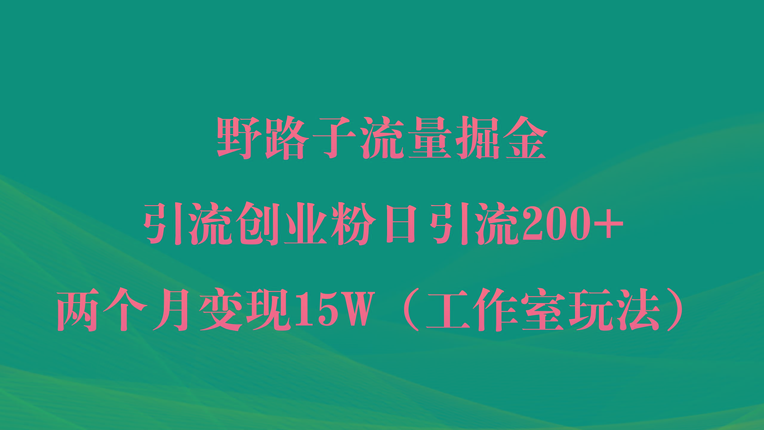 (9513期)野路子流量掘金，引流创业粉日引流200+，两个月变现15W(工作室玩法))-云创网