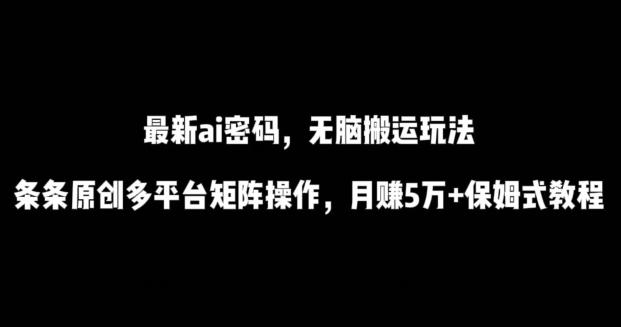 最新ai流量密码，傻瓜式搬运玩法，条条原创，多平台矩阵操作，月赚5万+保姆式教程【揭秘】-云创网