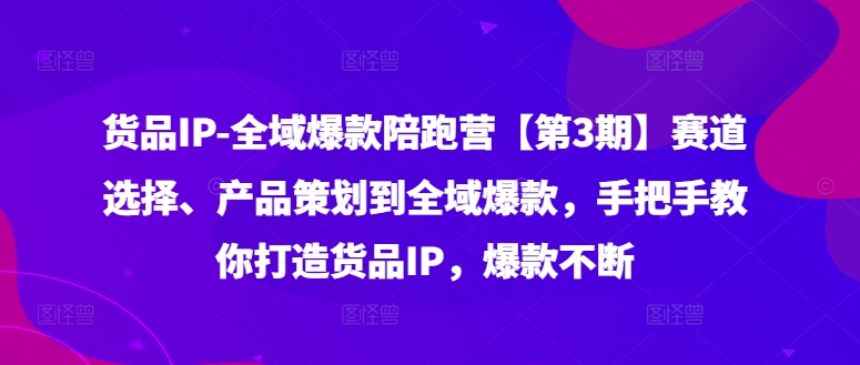 货品IP全域爆款陪跑营【第3期】赛道选择、产品策划到全域爆款，手把手教你打造货品IP，爆款不断-云创网