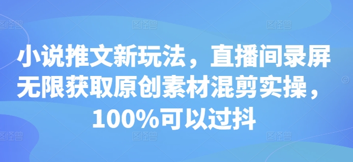 小说推文新玩法，直播间录屏无限获取原创素材混剪实操，100%可以过抖-云创网