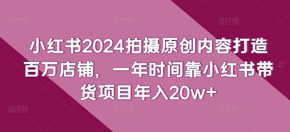 小红书2024拍摄原创内容打造百万店铺，一年时间靠小红书带货项目年入20w+-云创网