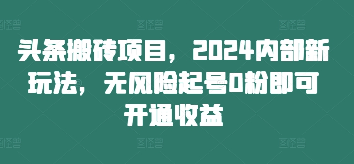 头条搬砖项目，2024内部新玩法，无风险起号0粉即可开通收益-云创网